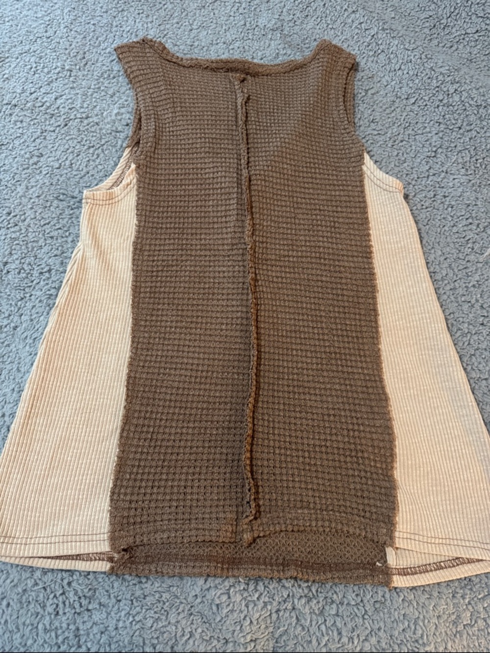 POL Two-Tone Waffle & Ribbed Tank in Brown and Cream - Picture 5 of 5